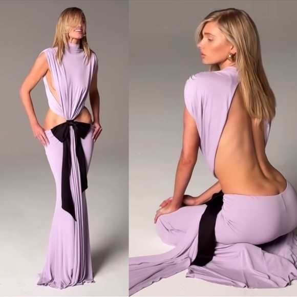 Helsa Constantina Bow Cutout Ruched Draped Jersey Maxi Dress Sz XL - Picture 2 of 14